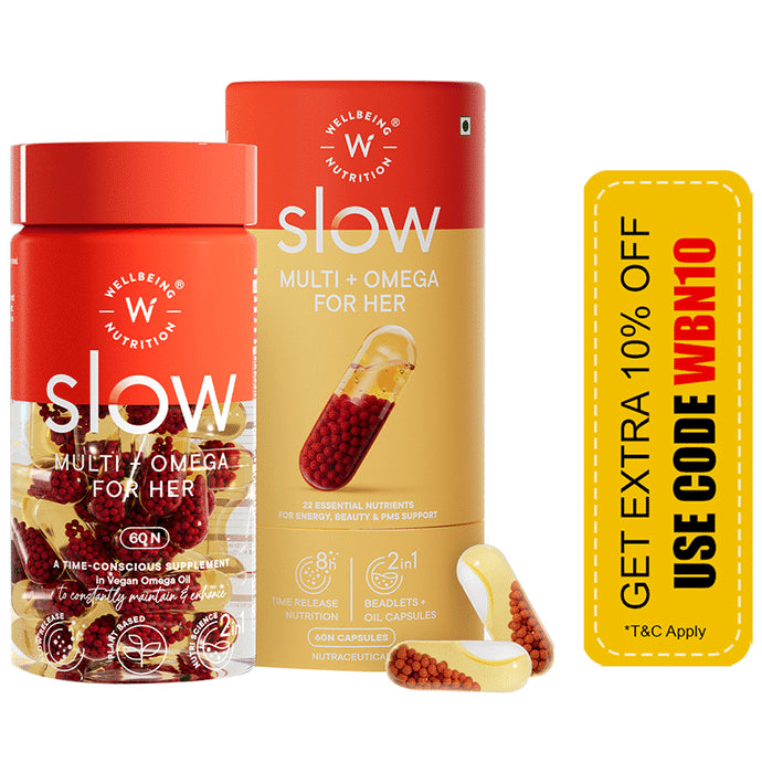 Wellbeing Nutrition Slow Multi + Omega for Her Multivitamin Vegan omega-3 oil, B-complex Capsule - Classic Derma