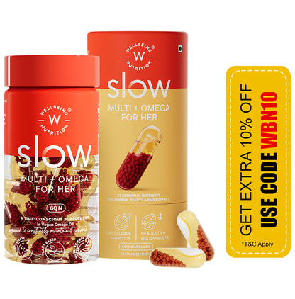 Wellbeing Nutrition Slow Multi + Omega for Her Multivitamin Vegan omega-3 oil, B-complex Capsule - Classic Derma