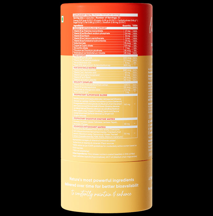 Wellbeing Nutrition Slow Multi + Omega for Her Multivitamin Vegan omega-3 oil, B-complex Capsule