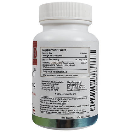 Wellness Extract Delta Gold Eannatto Tocotrienols (Vitamin E) 300mg | Softgel for Heart, Bone, Skin & Brain Health