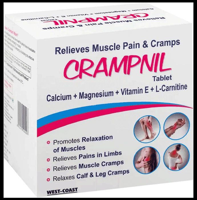 West-Coast Crampnil Tablet with Calcium, Magnesium, Vitamin E & Carnitine | For Relief from Muscle & Knee Cramps, Limb Pain | Tablet - Classic Derma
