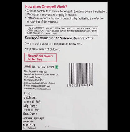 West-Coast Crampnil Tablet with Calcium, Magnesium, Vitamin E & Carnitine | For Relief from Muscle & Knee Cramps, Limb Pain | Tablet