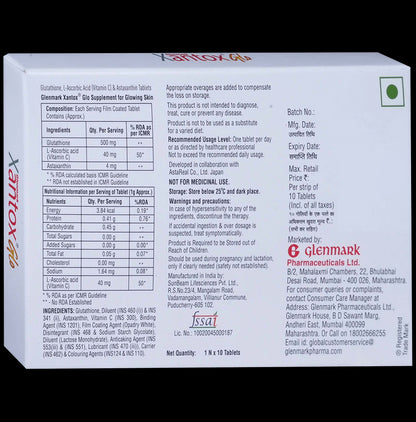 Xantox Glo Tablet with Glutathione, Astaxanthin & Vitamin C | For Glowing Skin