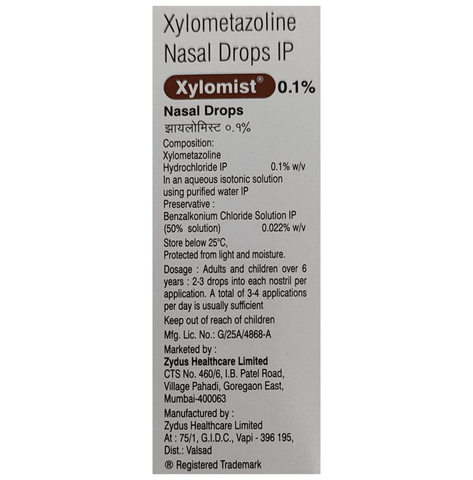 Xylomist 0.1% Nasal Drops for Mucosal Decongestion