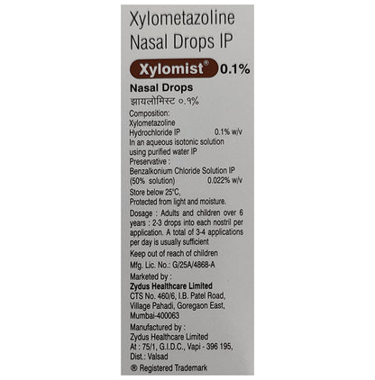 Xylomist 0.1% Nasal Drops for Mucosal Decongestion