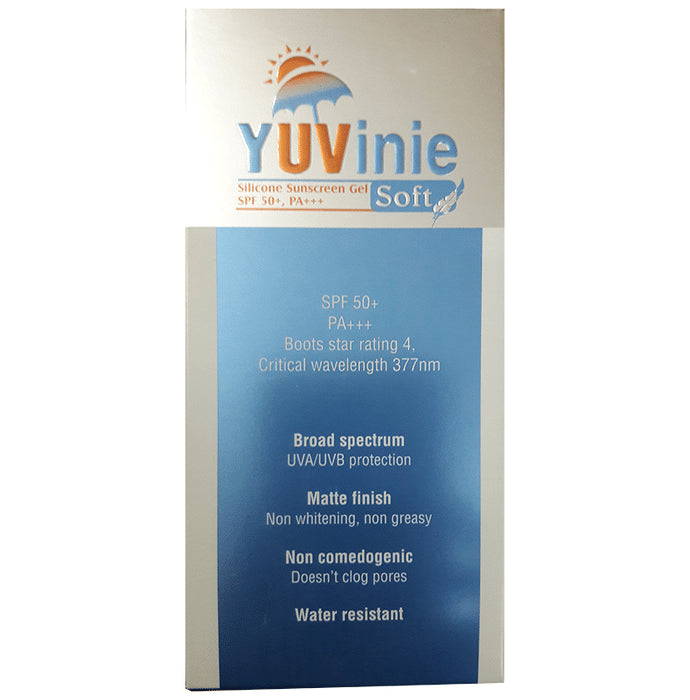 Yuvinie Soft Broad Spectrum UVA/UVB Silicone Sunscreen Gel | SPF 50+ PA+++ | Water-Resistant - Classic Derma