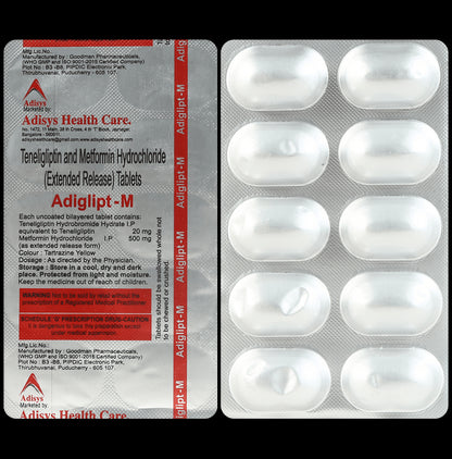 Adiglipt M 500mg/20mg Tablet - Classic Derma