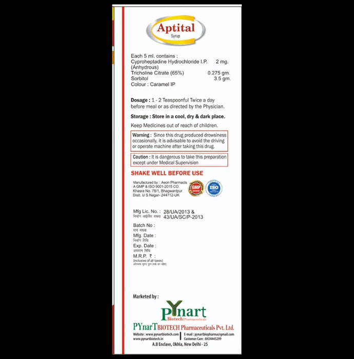 Aptital Syrup Sugar Free
