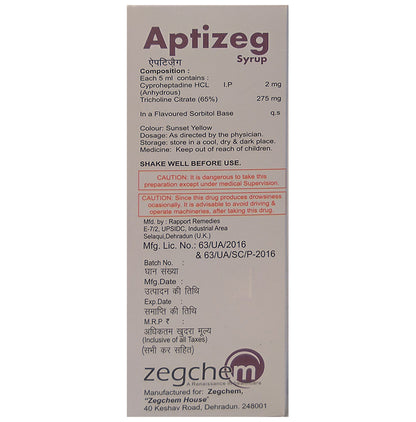 Aptizeg Syrup Orange Sugar Free