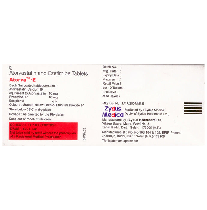 Atorva E 10mg/10mg Tablet
