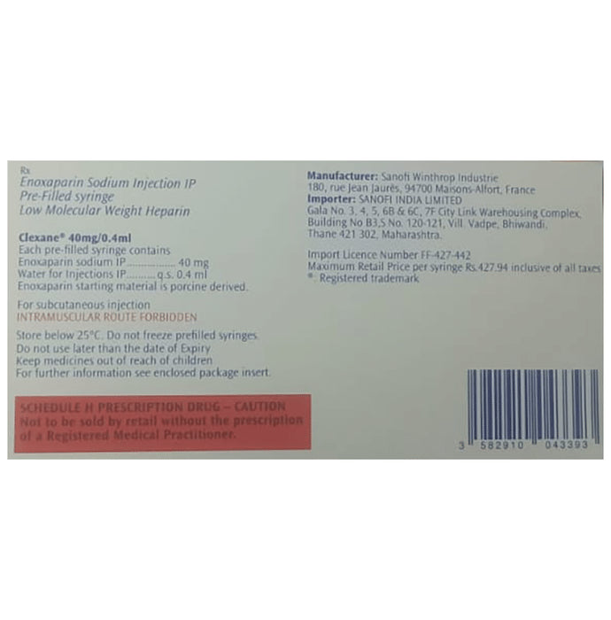 Clexane 40mg Injection (0.4ml Each)