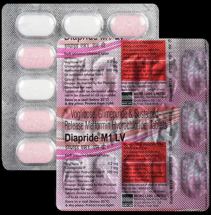 Diapride M1 LV 1mg/500mg/0.2mg Tablet SR - Classic Derma