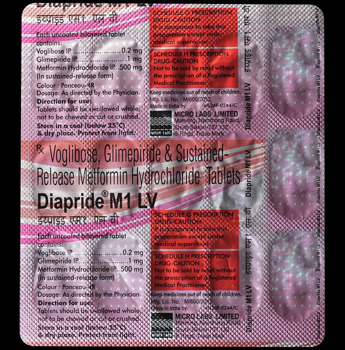 Diapride M1 LV 1mg/500mg/0.2mg Tablet SR