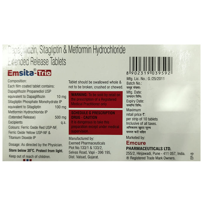 Emsita Trio 10mg/500mg/100mg Tablet ER
