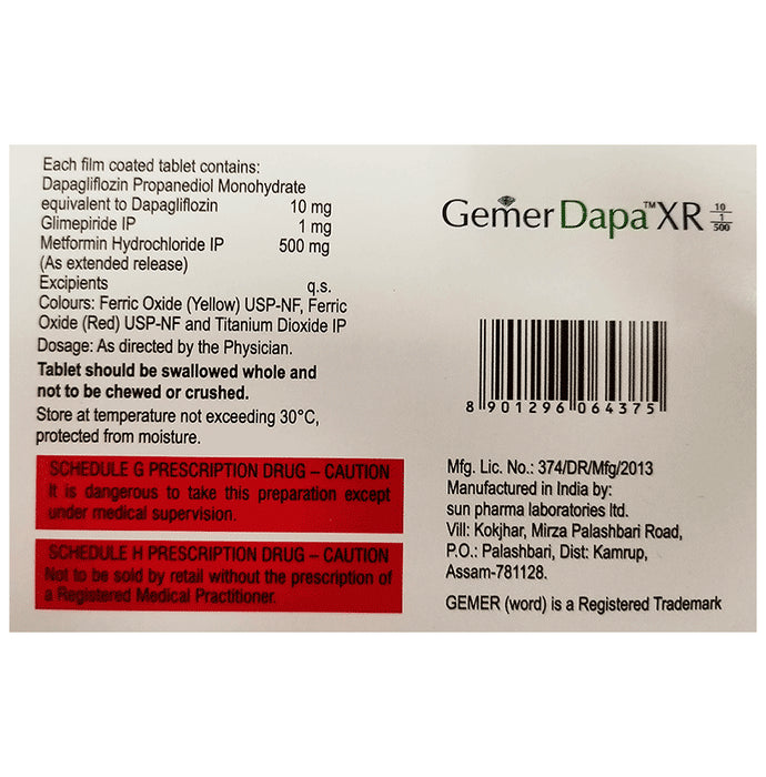 Gemer Dapa XR 10/1/500 Tablet