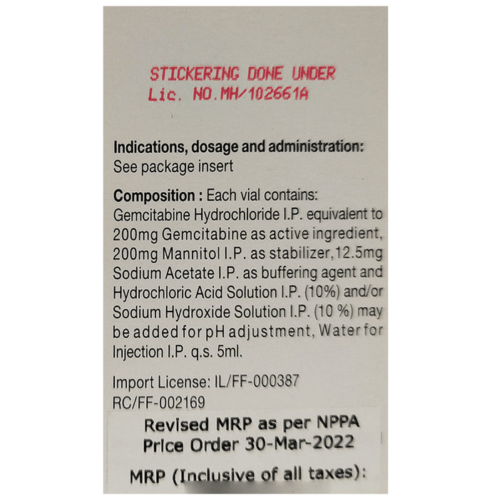 Gemcite 200mg Injection