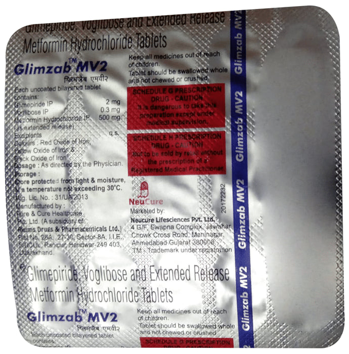Glimzab MV 2mg/500mg/0.3mg Tablet ER