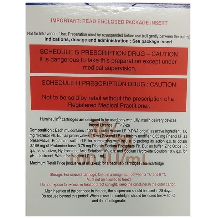 Huminsulin 30/70 Cartridge (3ml Each)