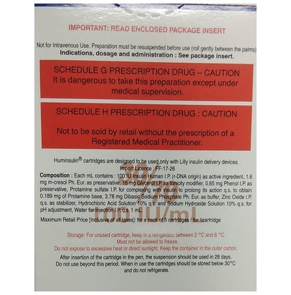 Huminsulin 30/70 Cartridge (3ml Each)