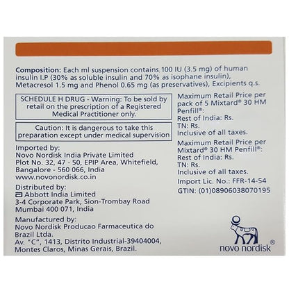 Mixtard 30 HM 100IU/ml Penfill (3ml Each)