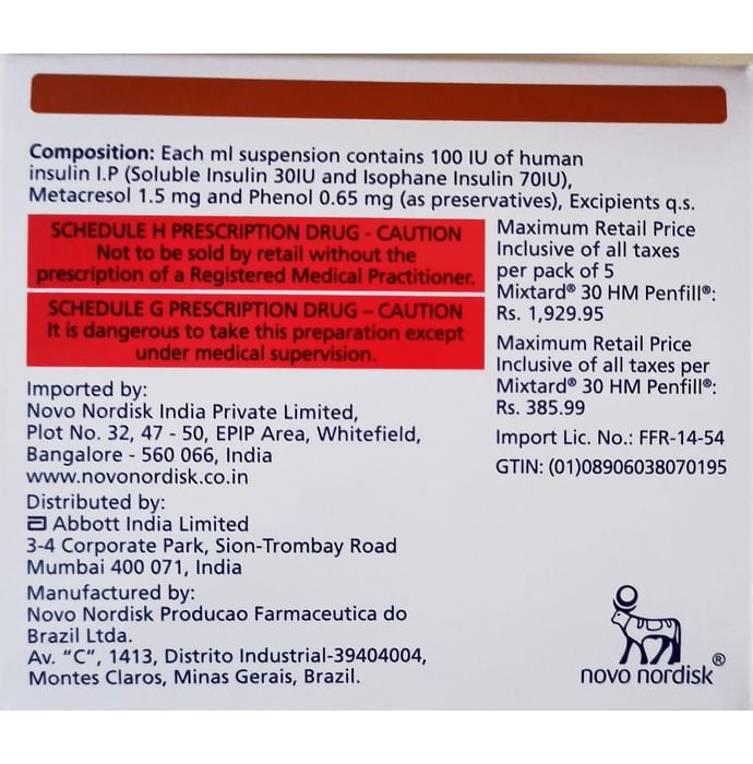 Mixtard 30 HM 100IU/ml Penfill (3ml Each)