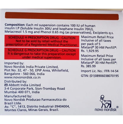 Mixtard 30 HM 100IU/ml Penfill (3ml Each)