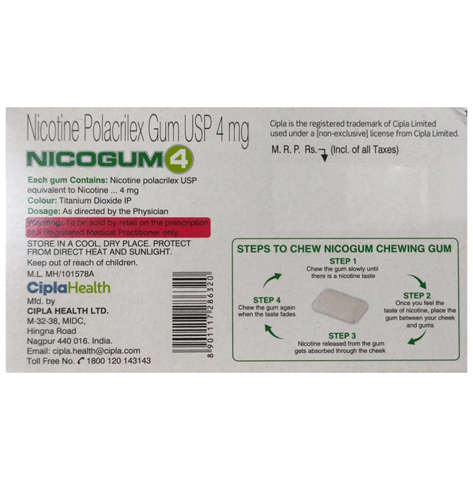 Nicogum 4 Nicotine Gum Chewing Gums Fresh Mint Sugar Free