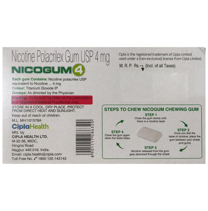 Nicogum 4 Nicotine Gum Chewing Gums Fresh Mint Sugar Free
