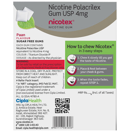 Nicotex Nicotine Sugar Free 4mg Chewing Gums Paan