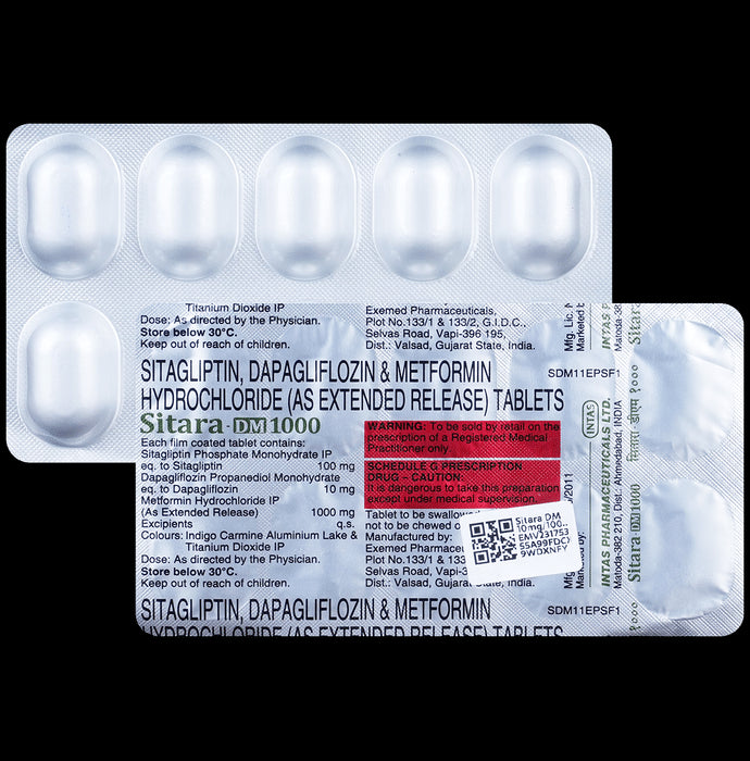 Sitara DM 10mg/1000mg/100mg Tablet - Classic Derma