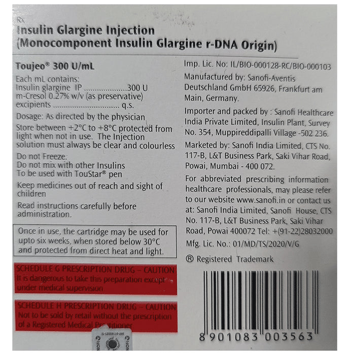 Toujeo 300U/ml Cartridge (1.5ml Each)