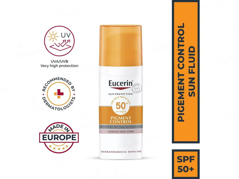 Eucerin Pigment Control Sunscreen Fluid SPF50+ Has Thiamidol Prevent & Reduce Darkspot Is Nonsticky 
(50ml)