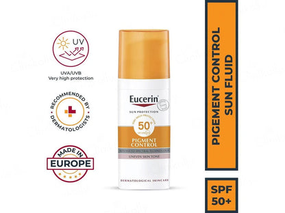 Eucerin Pigment Control Sunscreen Fluid SPF50+ Has Thiamidol Prevent & Reduce Darkspot Is Nonsticky 
(50ml)