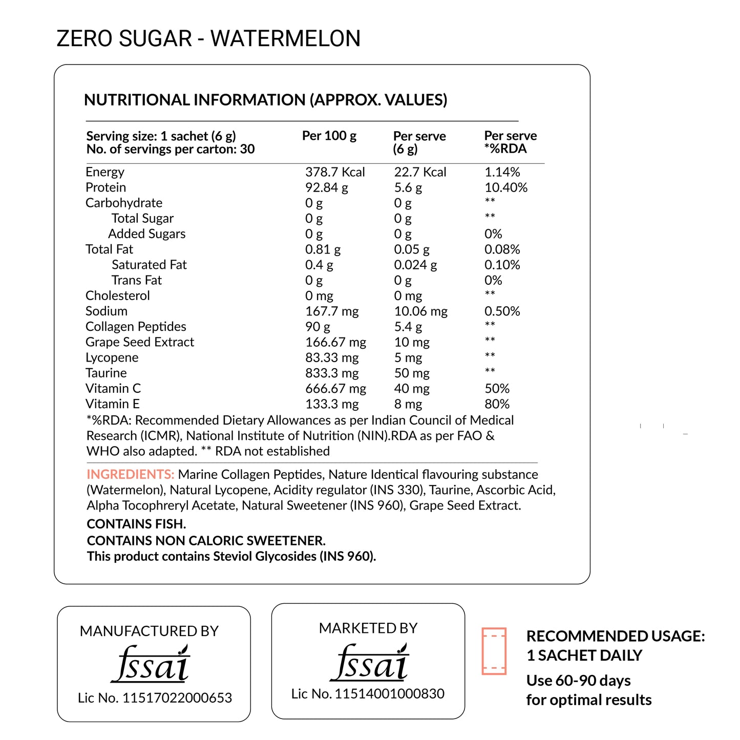 Nutrova Collagen+Antioxidants Zero Sugar Powder - Watermelon