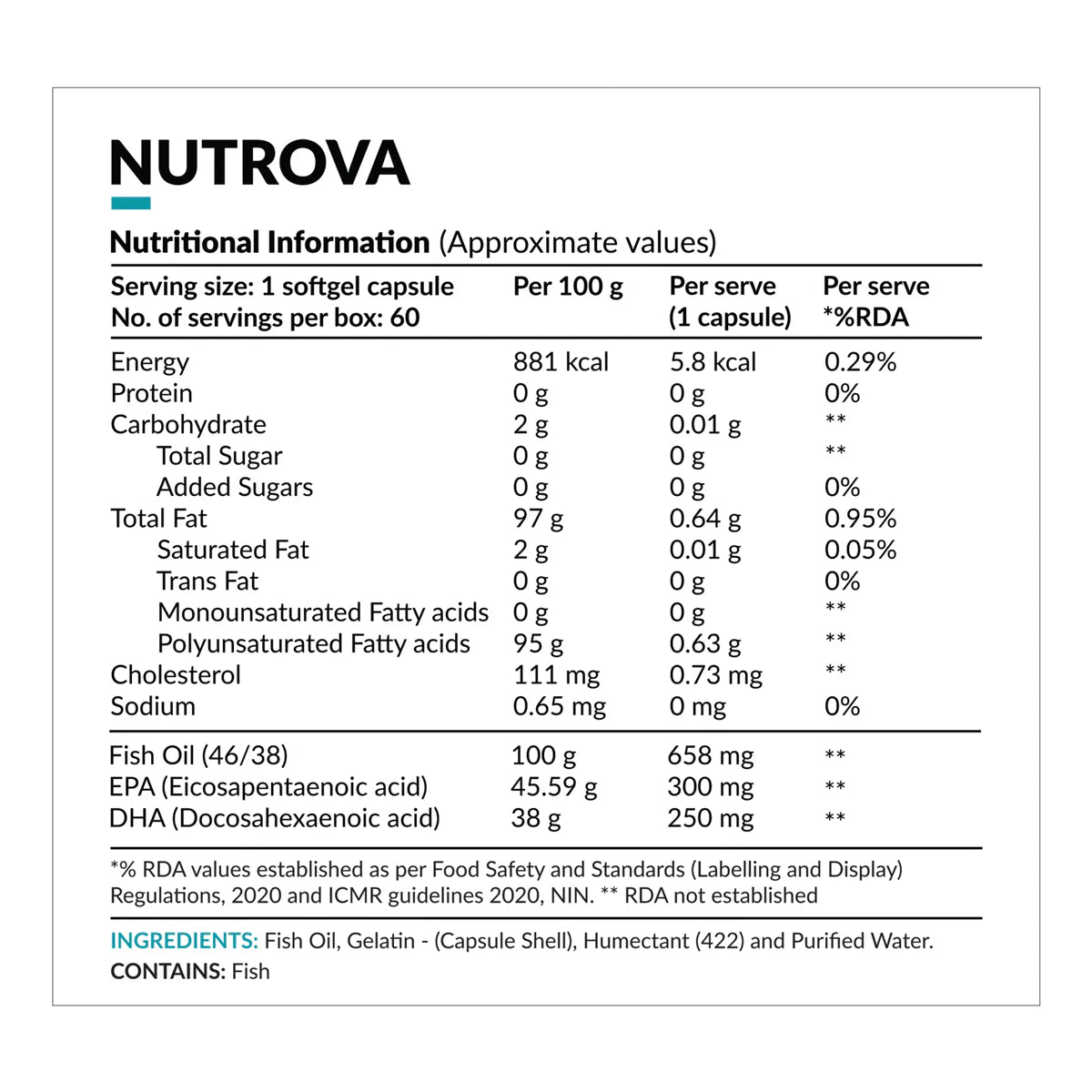 Nutrova Fish Oil 84 | Softgel Capsule for Heart, Brain and Eye Health