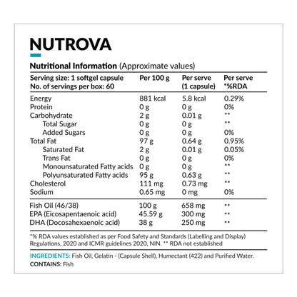 Nutrova Fish Oil 84 | Softgel Capsule for Heart, Brain and Eye Health