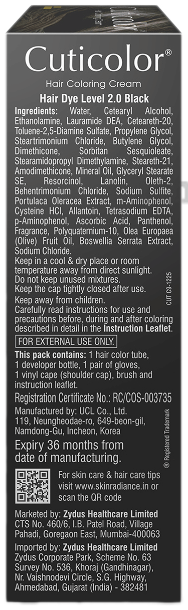 CUTICOLOR BLACK HAIR COLORING CREAM  (60g)